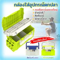 【ความจุขนาดใหญ่】กล่องตกปลา กล่องเก็บอุปกรณ์ตกปลา กล่องเครื่องมือ Fishing Tackle Box กล่องใส่อุปกรณ์ตกปลา กล่องใส่เหยื่อตกปลา กล่องเก็บเหยื่อตกปลา กล่องอเนกประสงค์ 2 ชั้น เลือกสีคู่สีน้ำเงิน / เหลืองได้ ง่ายต่อการติดตั้งและพกพา คุณภาพแข็งและรองรับน้ำหนักได