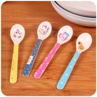 ◐☜ 2pcs/set cute Print Cartoon Baby Kids Feeding Spoon High Quality Melamine Baby Spoon Flatware Set