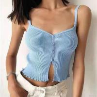 ashion V-neck Solid y Slim Navel Knitted Camisole Tank Tops