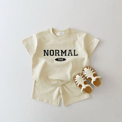 2023 Toddler Baby Summer New Clothes Sets Boy Girl Korea Embroidered Letters Cotton Short Sleeve T-shirt Kid Casual Shorts Khaki