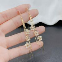 [COD] Five-petal flower tassel earrings 2022 trendy style eye-catching retro cold womens long thin face