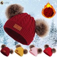 VFBF Boy Girls Winter Warm Double Fur Pom Bobble Toddler Cap Baby Beanie Hemming Hat Knitted Hats