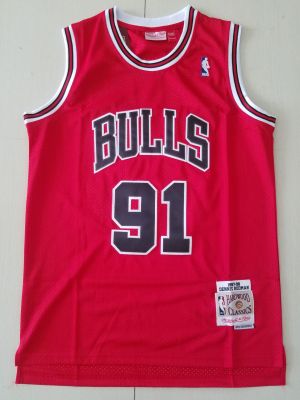 Ready Stock 22/23 Top Quality Mens No 91 Dennis Rodman Chicago Bulls Mitchell Ness 1997-98 Hardwood Classics Swingman Jersey - Red