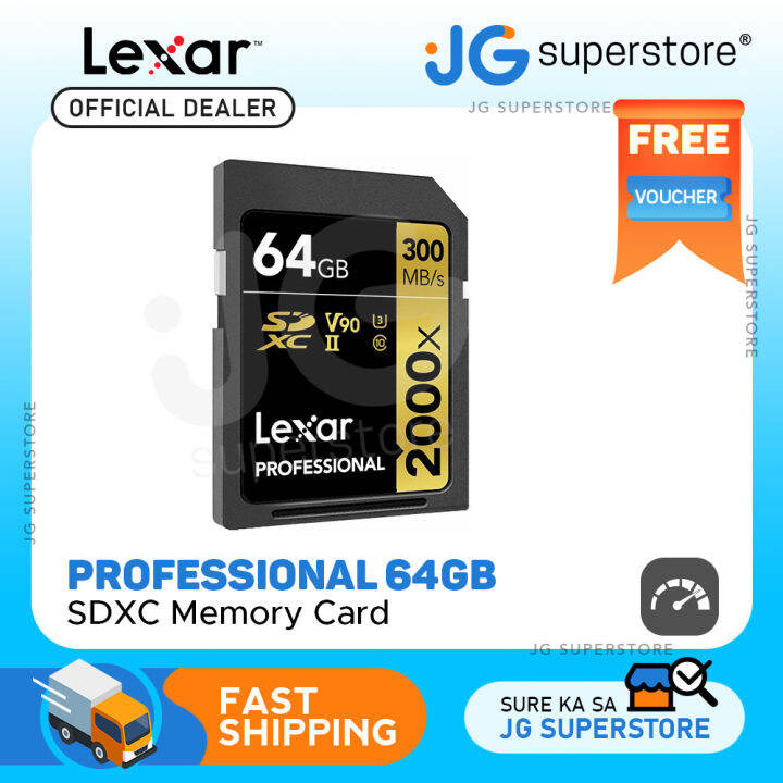 Lexar Professional 64GB SDXC V90 2000x UHSII Class 10 Memory Card with