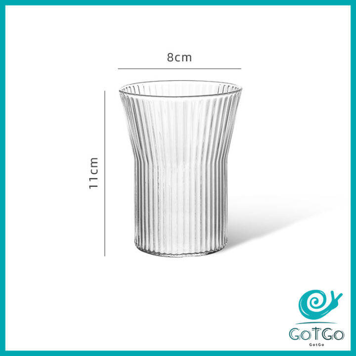 gotgo-ถ้วยน้ำผลไม้-แล้วใสลายจีบถี่-ถ้วยกาแฟ-ถ้วยนม-glass-cup