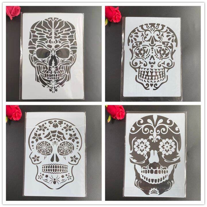 4pcs-set-a4-mandala-skull-stencils-painting-coloring-embossing-scrapbook-album-decorative-template-stencil-cn-origin