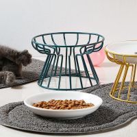 Nordic Ceramic Pet Food Feeding Bowl Stainless Steel Raised Stand Durable Cat Dogs Accessories Water Drinking Treats Bowls