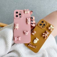 เคสโทรศัพท์รูปการ์ตูนหมี3D สำหรับ iPhone 11 12 13 14 Pro MaxX XR XS Max 7 8 Plus ฝาครอบเคสสิลิโคนด้านหลังแบบนิ่ม