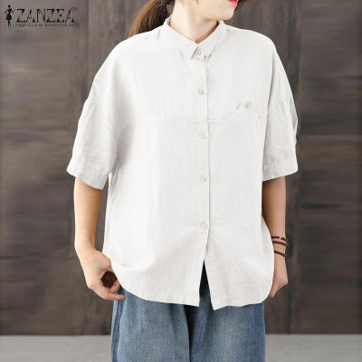 (สินค้ามาใหม่)(จัดส่งฟรี)Fancystyle ZANZEA เสื้อคอตตอนปุ่มทึบขึ้นเสื้อหลวมๆสบายๆผู้หญิง #8