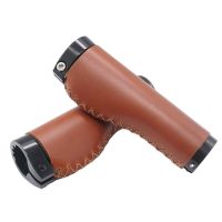 Cowhide Leather City Mountain Bike Scooter MTB Bicycle Handlebar Cover Handle Grips Bar End Non-slip Aluminum Lock 1 Pair Handlebars