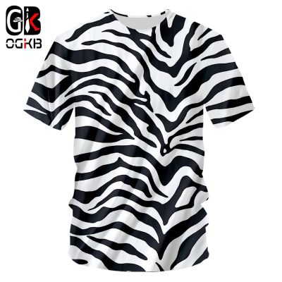 OGKB Tshirt 2018 New Zebra stripes O Neck T-shirt Large size leisure 3D Printing Personality Loose Fitness Workout Tee Shirts