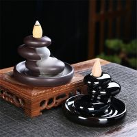 （HOT NEW） Backflow Incense Burner FreeIncenses หินกลม Rockery Violet Arenaceous น้ำตก SmokeHomeDecoration