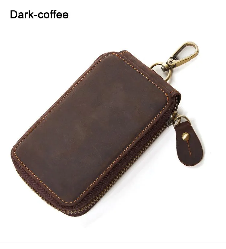 Vintage Genuine Leather Car Key Holder Men Leather Key Wallet Keychain Men  Housekeeper Women Car Key Case Bag Key Organizer