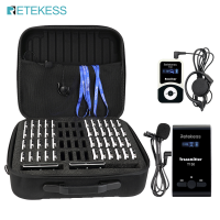 Retekess T130-T131ระบบไกด์นำเที่ยวไร้สายที่มีแบบพกพา60สล็อตถุงเก็บสำหรับโรงงาน,การท่องเที่ยว,การประชุม,โรงเรียน (3เครื่องส่งสัญญาณ45รับ,1ถุง)