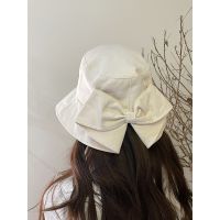 COD tjjs079 Fisherman hat children夏季新款帽子女超大蝴蝶结渔夫帽夏日系文艺圆脸大檐防晒遮阳帽