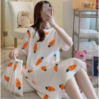 【READY STOCK】ST142 Women Pyjamas Baju Tidur Women Nightwear Plus Size Cotton Sleepwear Summer Short-Sleeved