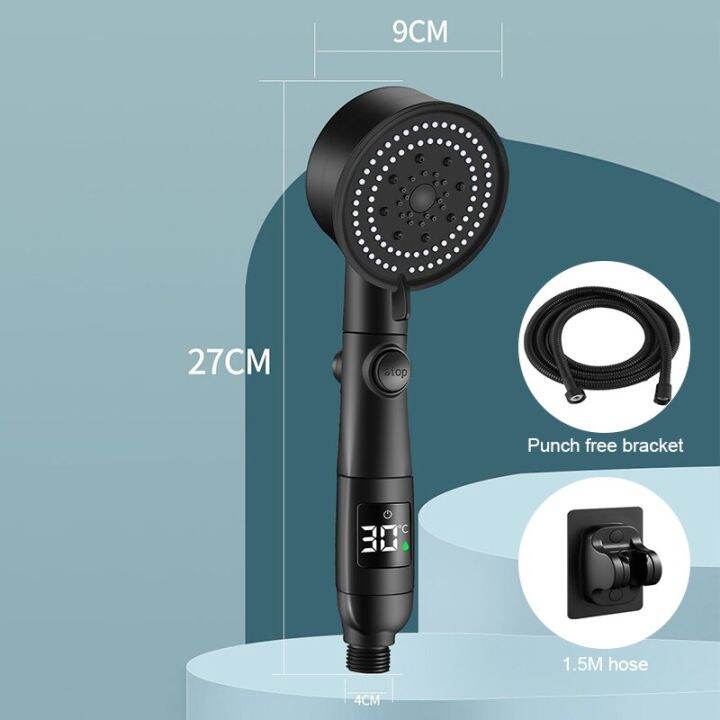 จอแสดงผล-led-อุณหภูมิหัวฝักบัวโหมดเทอร์โบแรงดัน5สปีดพัดลมประหยัดน้ำฝักบัวอาบน้ำเหนือศีรษะอุปกรณ์เสริม