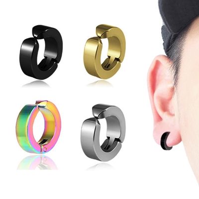 Ear Clip Stainless Steel Hoop Earrings Round Circle Earring Punk Mens No Pierced Fake Ear Circle Hip Hop Cool Earrings Jewelry