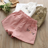 2021 New 2 3 4 6 8 9 10 12 Years Children Fashion Cotton Embroidery Cartoon Solid Color Cotton Summer Shorts For Kids Baby Girls