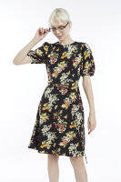 ESPADA เดรสทรงแฟลร์ลายดอกไม้ ผู้หญิง สีดำ | Fruit and Floral Print Fit and Flare Dress | 1012