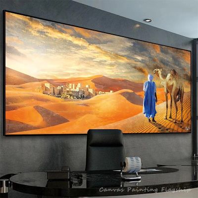 ทะเลทรายภูมิทัศน์โปสเตอร์ผ้าใบพิมพ์จิตรกรรมฝาผนังศิลปะรูปภาพสำหรับห้องนั่งเล่นตกแต่งบ้าน-โอเรียนเต็ล Tuareg เผ่าทิวทัศน์