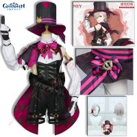 Lyney Cosplay Genshin Impact Costume Wig Fontaine Lyney Leather Magician Uniform Short Hair Glove Twins Halloween Carnival Game