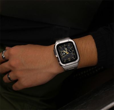 ชุดแท่งหรูหราสำหรับเคสสายคาด Apple Watch อัลตร้า49สเตนเลสสตีล IWatch Series 8 7 6 SE 5 45มม. 44มม. เคสกันกระแทก CarterFa ยางรัด