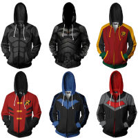 DC Superhero เครื่องแต่งกายผู้ชาย Casual Hooded Zipper Hoodie Cos Bat Man Robin Nightwing Sweatshirt