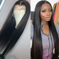 Lace Front Wigs Long Straight Synthetic Wigs for Black Women Natural Density Black Straight Wig Heat Resistant Fiber Hair Wig ของขวัญ ของขวัญ