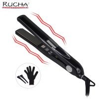 RUCHA เครื่องยืดผมแบบสั่นแผ่นไทเทเนียมมืออาชีพเคราตินนวดสั่น450F ที่รีดผมร้อนเร็วเครื่องรีดผม