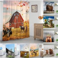 Highland Cow Shower Curtains Set 3D Farm Animal Cattle Farmhouse Decor Polyester Fabric Bathroom Curtain Bathtub Screens Hooks