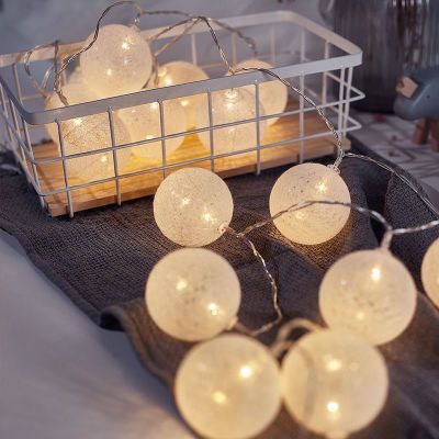 2M LED Cotton Ball String Lights Outdoor Balls Chain Strings Light Fairy Garland Lighting for Bedroom Garden Wedding Party Decor