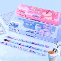 Disney Lotso strawberry bear Frozen Cartoon kids Multifunctional Pen Box Student Stationery Box Large Capacity