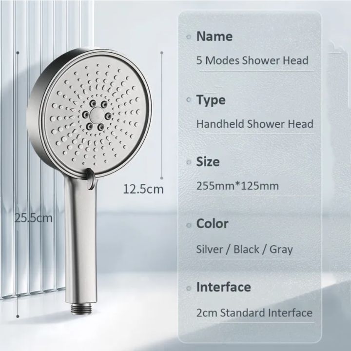 zloog-shower-head-5-modes-black-high-pressure-rainfall-shower-water-saving-large-panel-big-boost-sprayer-bathroom-accessories-by-hs2023