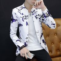 ZZOOI 2022 new Trendy printed three-button round neck small suit for men men slim suit jacket fit fashion