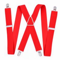 Large Size Suspenders big Men Adjustable Elastic X Back Pants Women Suspender for Trousers 55 Inch Clips on Red