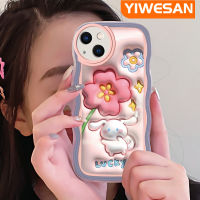 YIWESAN เคสสำหรับ iPhone 14 Pro Max 14 PLUS 13 Pro Max 13เคสขนาดเล็กน่ารักดอกไม้สีชมพู3D กับกระต่าย Colour ขอบเป็นลอนแบบนิ่มเคสมือถือกันกระแทกแบบใสสร้างสรรค์เคสกล้องซิลิกาเจลฝาครอบป้องกัน