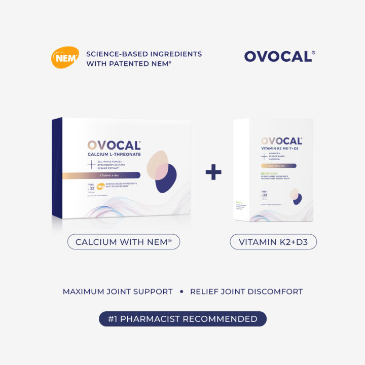 ovocal-calcium-l-threonate-nem-for-joint-30-tab-vitamin-k2-d3-30-tab-ชุดแก้ปวดเข่า-ฟื้นฟูข้อเข่าเสื่อมและสลายพังผืด