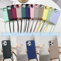 เคสซิลิโคนคล้องคอแบบคาดลำตัวสำหรับ iPhone 15 14 13 12 11 Pro Max สายโซ่แฟชั่นฝาครอบสีลูกอมเคี้ยวนุ่ม