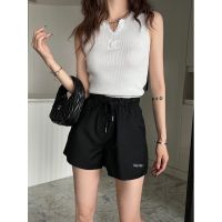 COD MIU MIU 23 early spring new rubber band drawstring waist-closing letter design fashion all-match pants leg burrs craft shorts womens KWXU