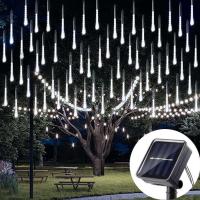 Solar Meteor Shower Rain Lights LEDs Meteor Lights Led Falling Rain Fairy String Lights for Xmas Tree Wedding Party Patio