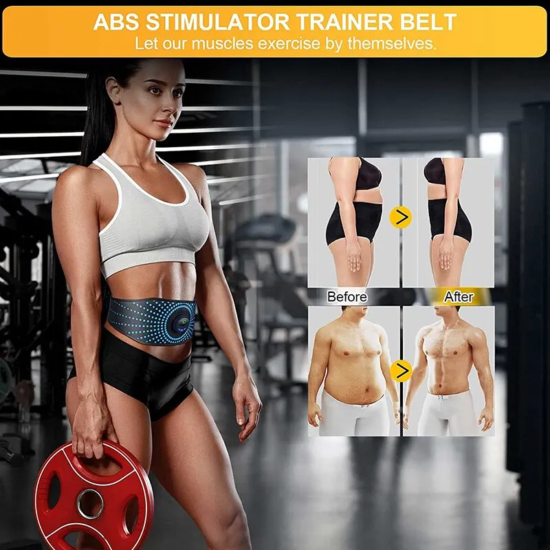 EMS Muscle Stimulator Abs Abdominal Trainer Toning Belt USB Recharge Body  Belly Weight Loss Home Gym Fitness Equiment Unisex