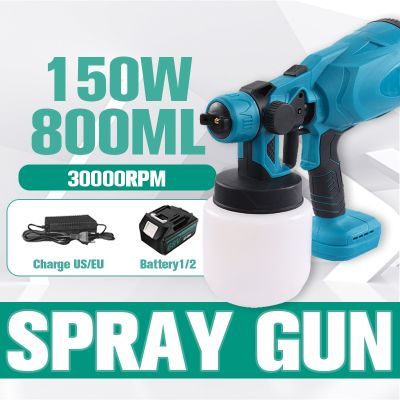 800ML Electric Spray Gun HVLP Cordless Paint Sprayer DIY Auto Furniture Steel Coating Airbrush Compatible for Makita 18V Battery