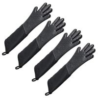 2X Extra Long Professional Silicone Oven Mitt  Heat Resistant Cooking Glove With Internal Cotton For Kitchen - Black Potholders  Mitts   Cozies