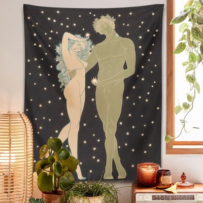 ✸✐ Psychedelic men women Tapestry Wall Hanging sexy body art celestials art Aesthetic Bohemian Wall Cloth Decor Living Room Bedroom