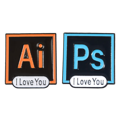 Illustrator Photoshop Pins I Love You Brooch Toolbar Lapel Pin AI PS Pins Brooches for Designers and Artists