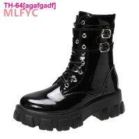 agafgadf Botas de sola Grossa grande feminina bota cabeça redonda cinto fino PU ​​curto ลำลอง moda inverno novo