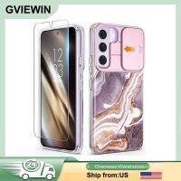 GVIEWIN สำหรับ Samsung Galaxy S22เคสโทรศัพท์5G 6.1นิ้วพร้อมเคสฟิล์มป้องกันเลนส์กล้องถ่ายรูปหน้าจอลายดอกไม้กันกระแทก