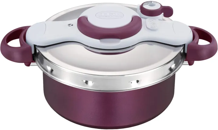 Tefal pressure cooker 5.2L IH compatible, One-touch opening and closing 2in1 Clipso Minut DUO, IH & GAS Stove Compatible, Purple