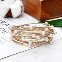 【CW】 5pcs/lot luxury designer women bracelets buckle leather Multilayer men pearl ccb beads bracelet NE1140